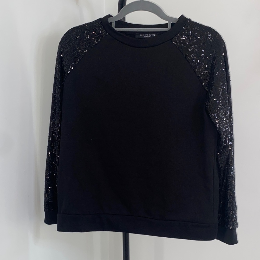 Black Sequin Sleeve Sweatshirt